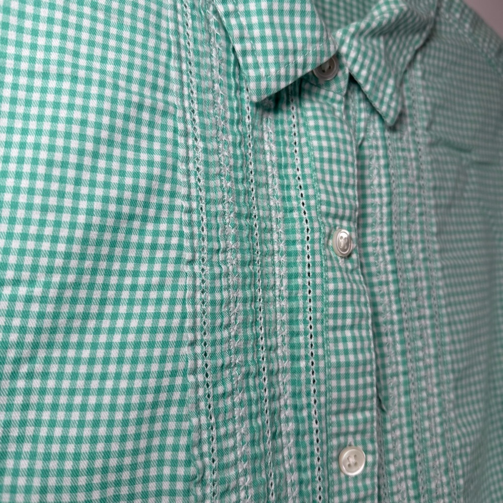 J Jill women’s medium plaid shirt roll tab sleeve‎ western country preppy green - Picture 3 of 12